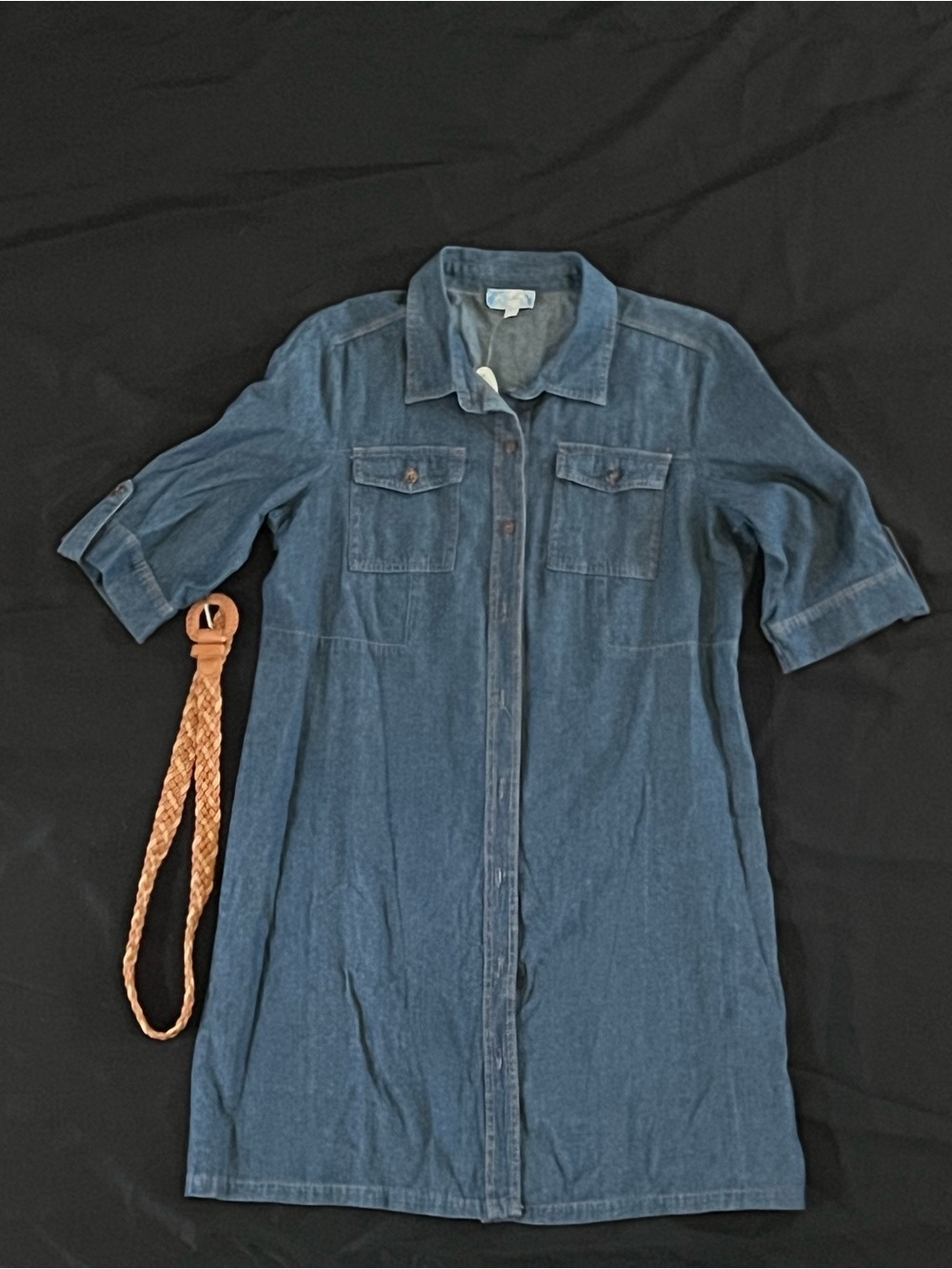 NWOT.  Dark Indigo Denim Shirt Dress with Chest Pockets.